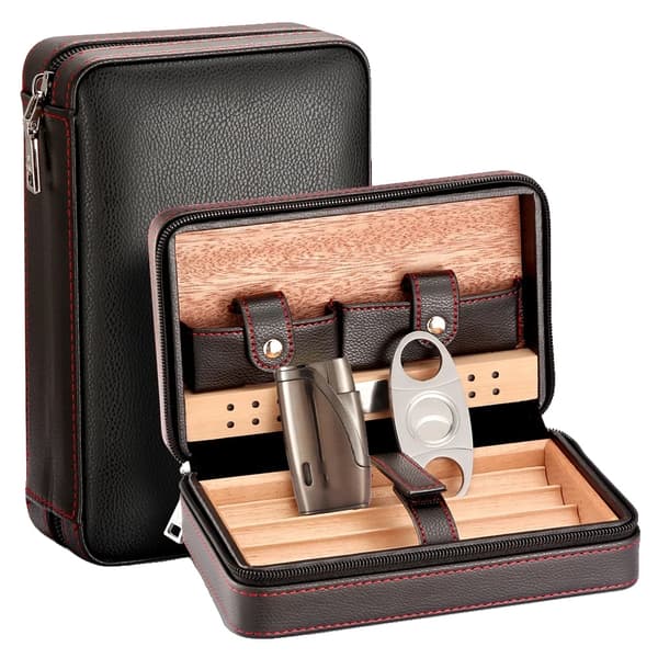 Cigar Humidor Boks, Bærbar, Cedertræ,Med Cutter Lighter-c