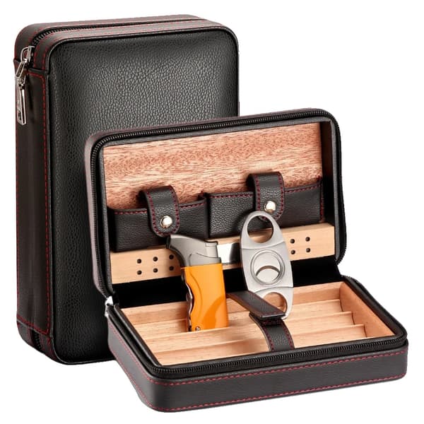 Cigarrumidorlåda, bärbar, cederträ,Med Cutter Lighter-b