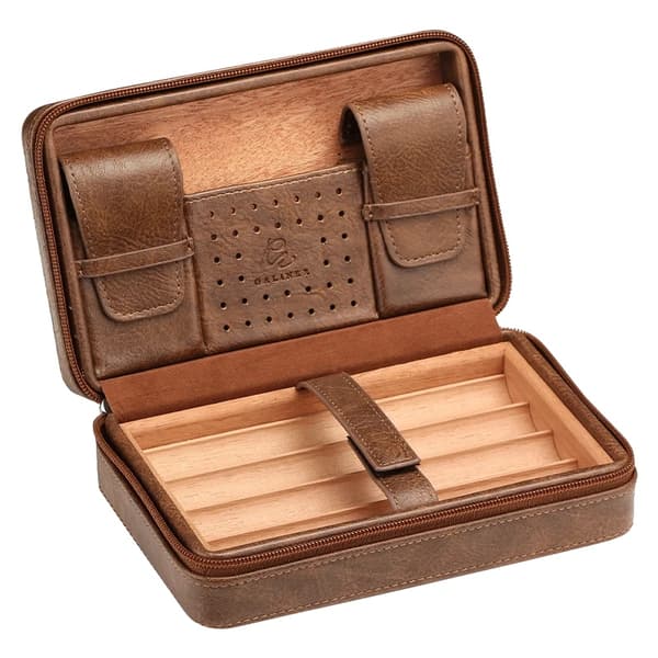 Bärbar cederträ cigarfodral, elegant läderdesign, resevänlig,HC-117Y-WU