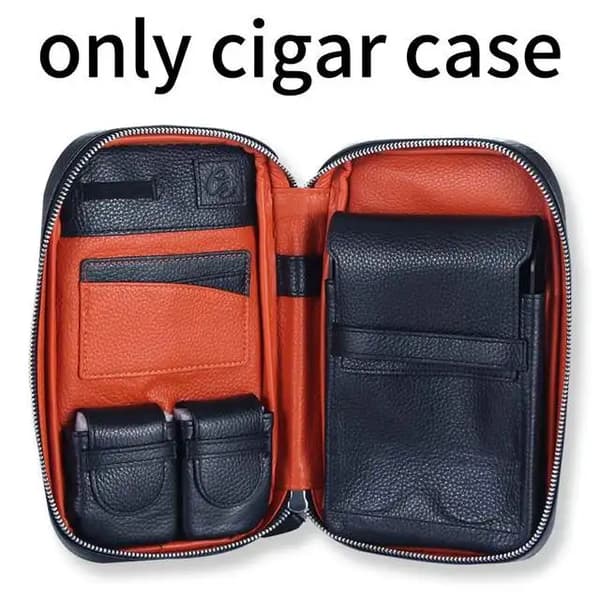 Äkta läder cigarrfodral, komplett resekit, fuktare ingår,GRÅ