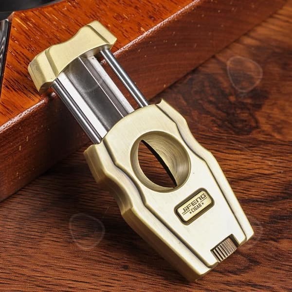 CONFO® V-port cigarrklippare, sax, metallcigarrskärare, borstad brons, kubanska cigarrverktygstillbehör presentask