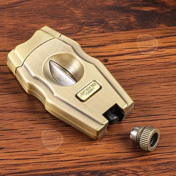 CONFO® V-port cigarrklippare, sax, metallcigarrskärare, borstad brons, kubanska cigarrverktygstillbehör presentask