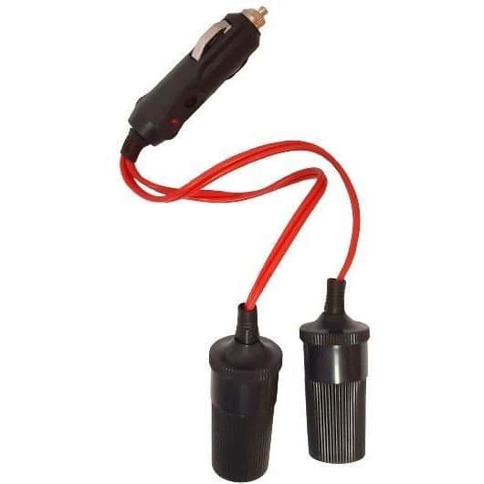 Dubbelt cigarettändaruttag 12/24V - HTC EQUIPEMENT - Med 10A LED och 20cm röd kabel