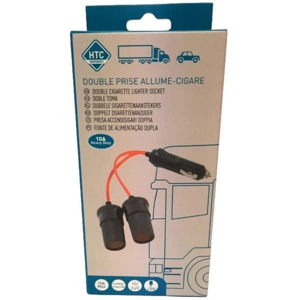 Tupakansytytinpistoke 12/24V - HTC EQUIPEMENT - 10A LEDillä ja 20 cm punaisella johdolla
