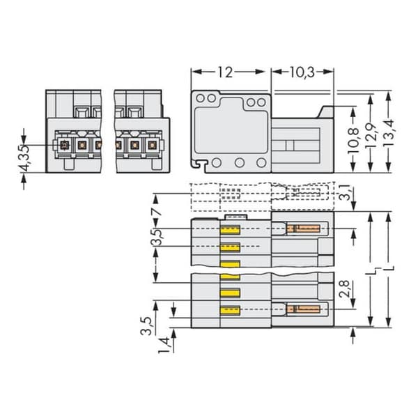 WAGO Stiftlist (standard) 2140 Totalt antal poler 4 Rastermått: 3.50 mm 734-304 100 st