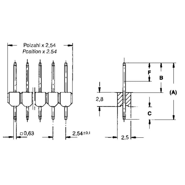 TE Connectivity Stiftlist (standard) Antal serier: 1 Antal positioner per rad: 50 5-826629-0 1 st