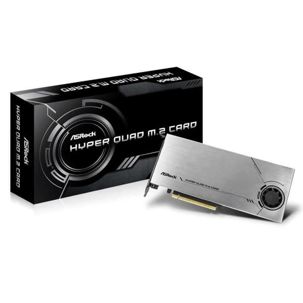 ASRock Hyper Quad M.2 Card - 4 x M.2 SSD PCI-E 4.0 4x Controller Card - PCI-Express 4.0 16x Bus ( Kategori: Controller Card ) Gjuten aluminium, Svart