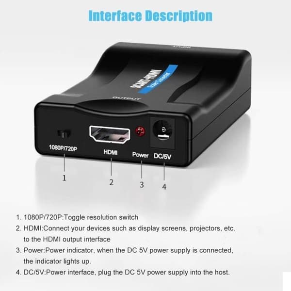 Scart till HDMI Converter, Scart till HDMI Adapter Audio Video Converter Full HD 1080P/720P Switcher, Adapter