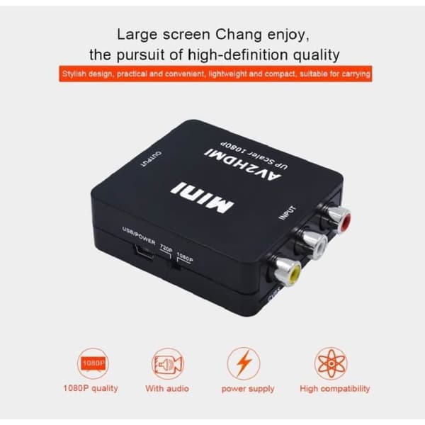 Asbter RCA till HDMI-adapter AV till HDMI-omvandlare AV till HDMI-adapter Stöd 1080P med USB-laddningskabel Ho