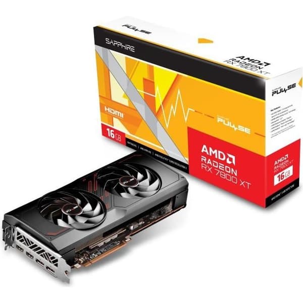 SAPPHIRE - Grafikkort - PULSE AMD RADEON™ RX 7800 XT GAMING 16GB - GDDR6 - DUBBLA HDMI / DUBBLA DP Svart