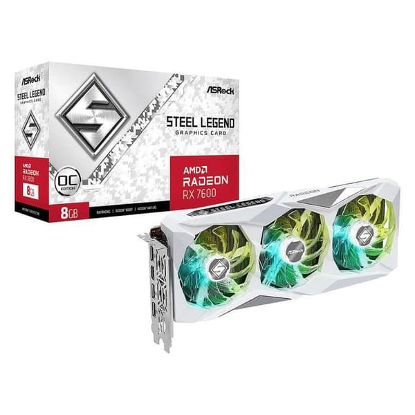 ASRock AMD Radeon RX 7600 Steel Legend 8GB OC - 8 GB GDDR6 - HDMI/Tri DisplayPort - PCI Express (AMD Radeon RX 7600)