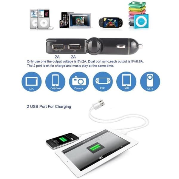 Kit Bil - FM Bluetooth Adapter - Handsfree Samtal - Musik Kontrol - Laddningsport