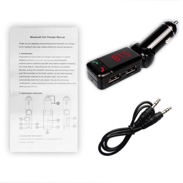 Kit Bil - FM Bluetooth Adapter - Handsfree Samtal - Musik Kontrol - Laddningsport