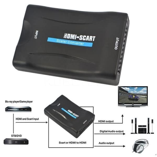 SCART till HDMI-adapter, 1080P SCART till HDMI-omvandlare med USB-strömkabel för anslutning av en