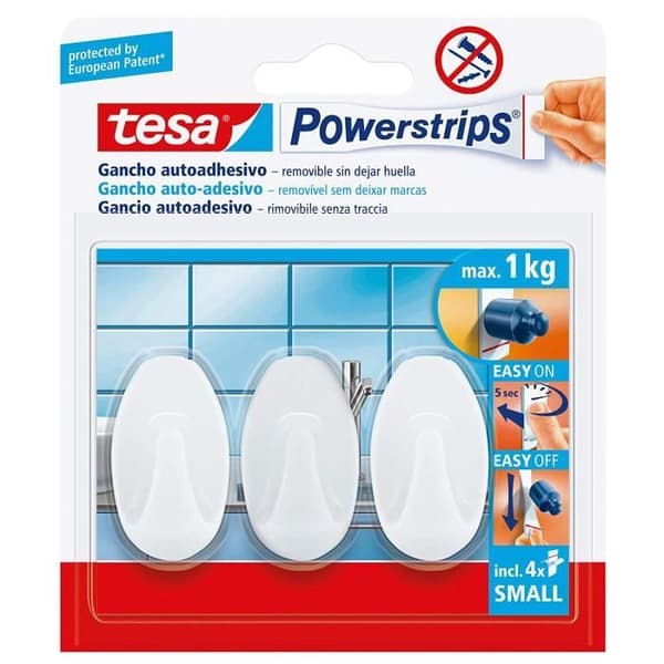 Tesa Small Powerstrips självhäftande krok Oval Vit - 57533-00017-01