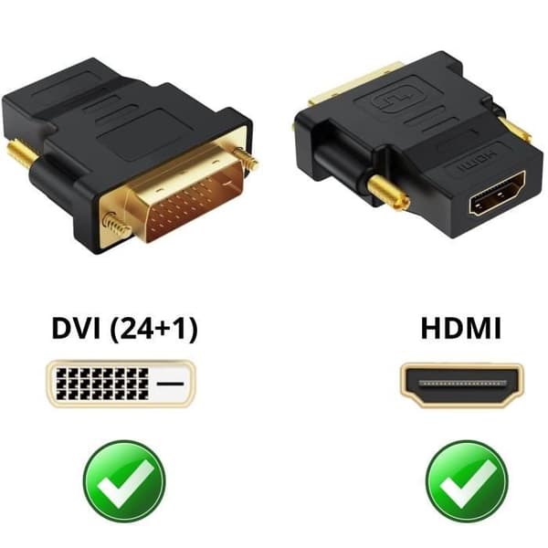 DVI till HDMI-adapter 1080p Full HD-upplösning 1920x1200 för TV/dator/skärm/ projektor [Pack 2] Phonillico®