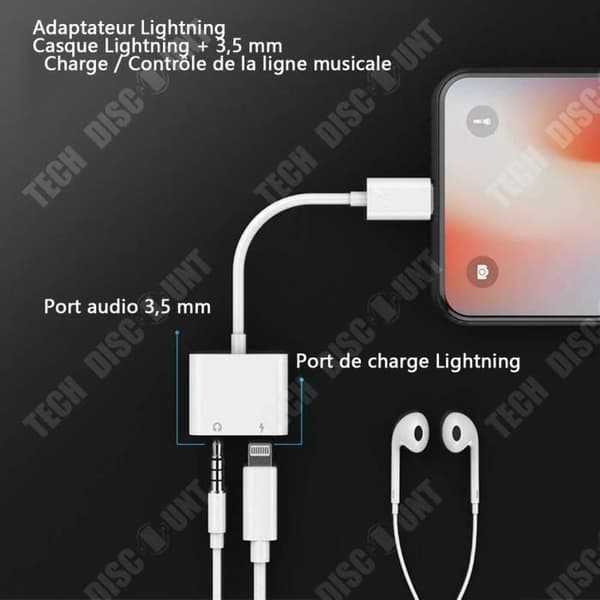 TD® Hörlursadapter för iPhone 12 3,5 mm Splitter Converter till 3,5 mm Jack AUX ljudkabel för alla iOS - Vit