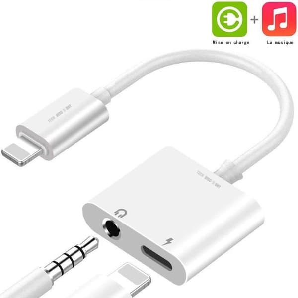 TD® Hörlursadapter för iPhone 12 3,5 mm Splitter Converter till 3,5 mm Jack AUX ljudkabel för alla iOS - Vit