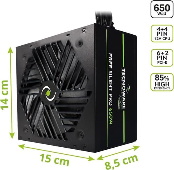 Strömförsörjning - Tecnoware - Free Silent PRO 650 - 650W - Tyst Fläkt - NVIDIA GeForce GTX/RTX