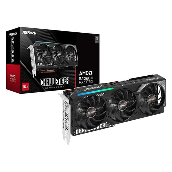 Grafikkort - ASRock - Radeon RX 9070 Challenger - 16 GB GDDR6 - Överklockning - 7680 x 4320 Svart, Grå