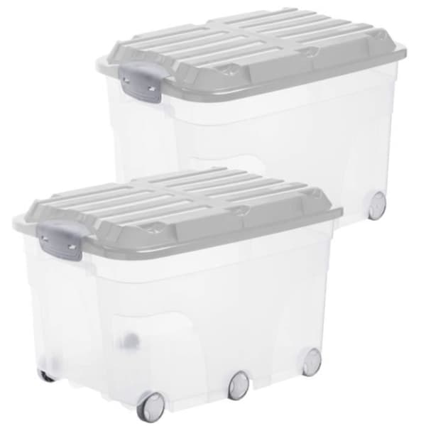 Rothobabydesign Rotho Set med 2 plastförvaringslådor med lock och hjul 57 l - 6674702590WS