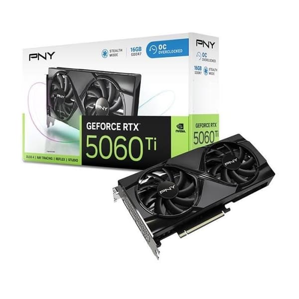 PNY - Grafikkort - GeForce RTX™ 5060 Ti - 16GB - Överklockad Dual Fan DLSS 4 Svart