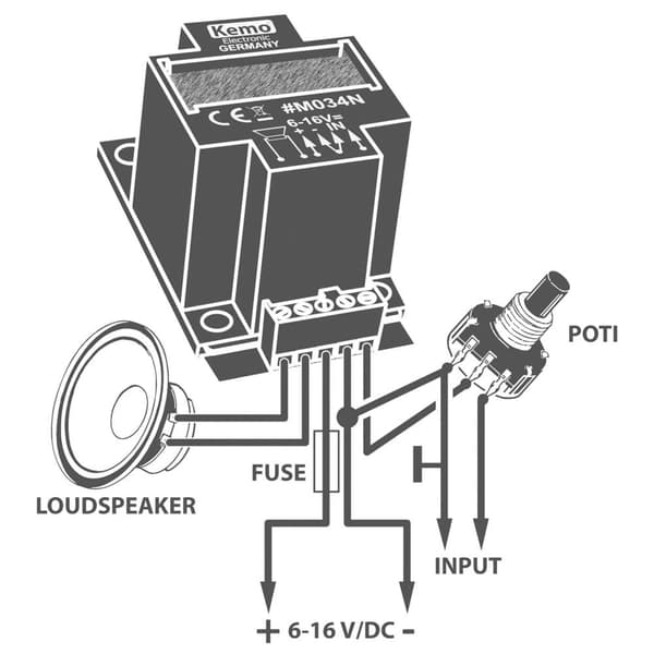 Kemo M034N Mono-förstärkare Komponent 6 V/DC, 9 V/DC, 12 V/DC, 16 V/DC 40 W 4 Ω