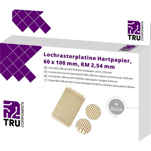 TRU COMPONENTS T1906SA037 Eurokort Laminerat papper (L x B) 100 mm x 60 mm 35 µm Rastermått 2.54 mm Innehåll 4 st
