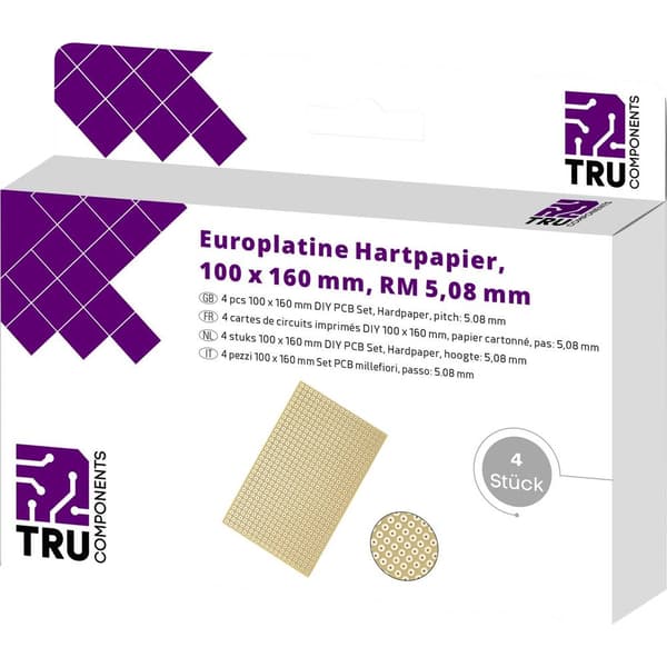 TRU COMPONENTS Eurokort Laminerat papper (L x B) 160 mm x 100 mm 35 µm Rastermått 5.08 mm Innehåll 4 st