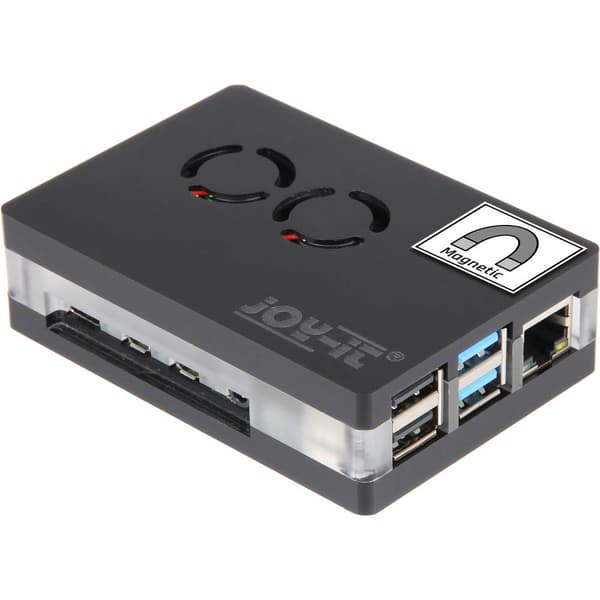 Joy-it RB-CaseP4+03 SBC-hölje Passar till: Raspberry Pi inkl. aktiv kylare, med magnetisk förslutning Transparent