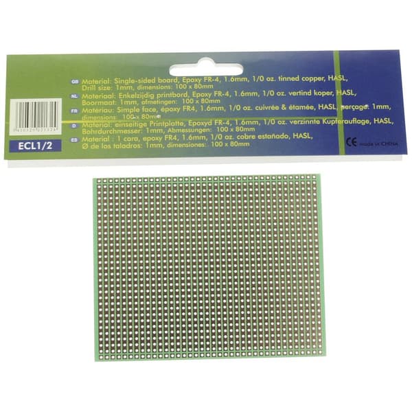 Velleman ECL1/2 Eurokort (L x B) 80 mm x 100 mm Rastermått 2.54 mm Innehåll 1 st