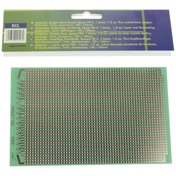Velleman ECL Eurokort (L x B) 160 mm x 100 mm Innehåll 1 st