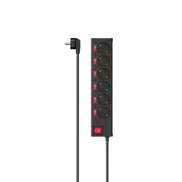 Hama Socket 6-tie Surge prot. Ind. Kytkettävä 1,4 M musta