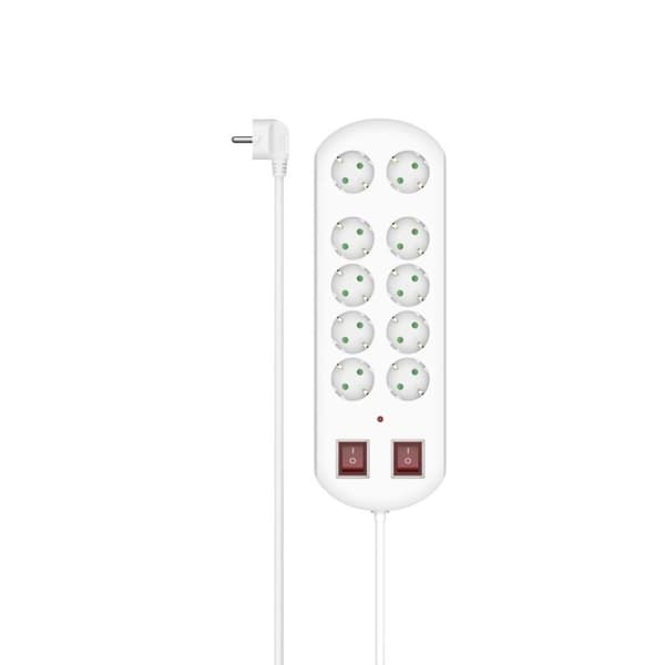 Hama Socket 10-vejs overspændingsbeskyttelse. To kontakter 2M Hvid