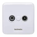 Miniatyrbild 1 av 6: Technetix TN-TRAS2000-S Radio/TV Vägguttag Coax 2 Utgångar Vit
