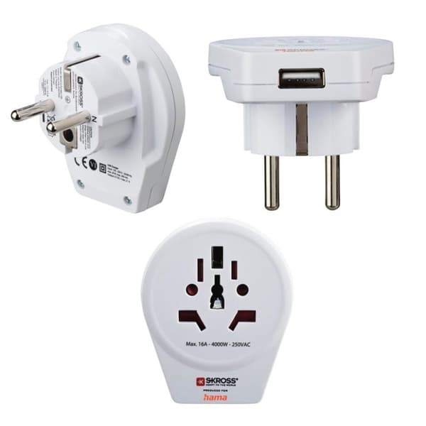 Hama Travel Adapter World To Europe USB 2- ja 3-napaisille laitteille 1x USB