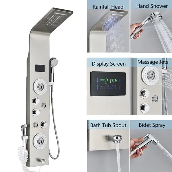 LED Brusearmatur, Digital Display, Vandfaldsbruser F