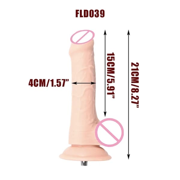 Sexmaskinsfäste, VAC-U-Lock, stora svarta och hudfärgade dildos.