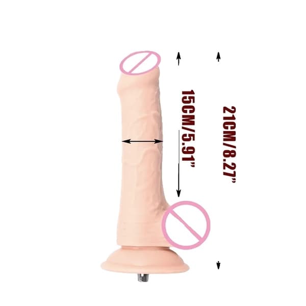 Sexmaskinsfäste, VAC-U-Lock, stora svarta och hudfärgade dildos.