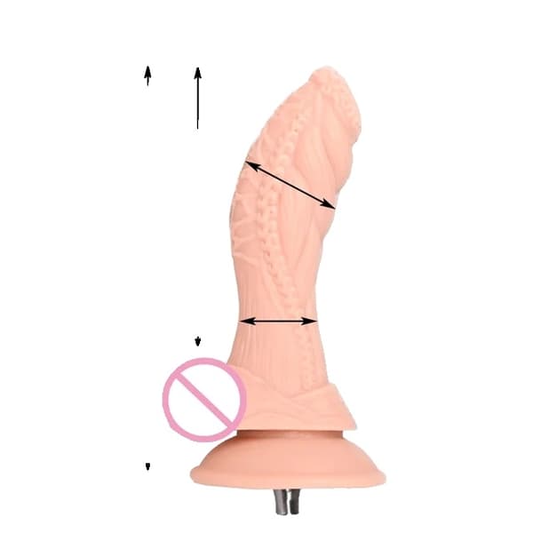 Sexmaskinsfäste, VAC-U-Lock, stora svarta och hudfärgade dildos.
