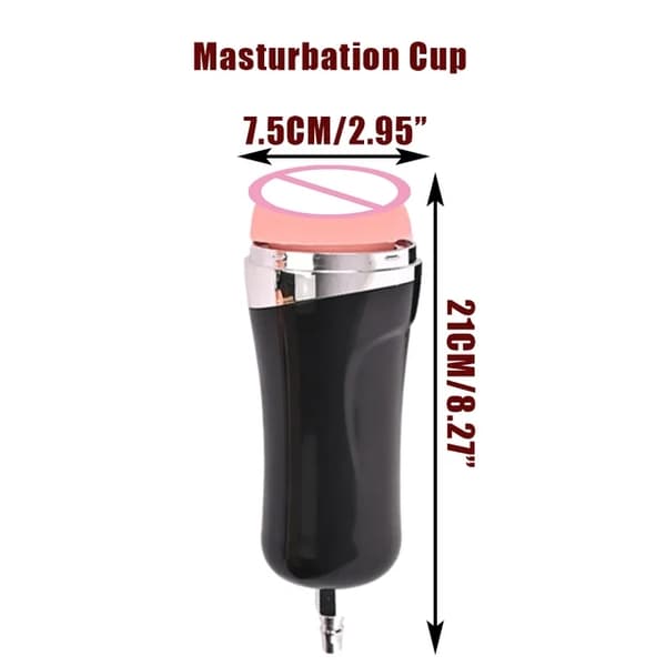 Sexmaskinsfäste, VAC-U-Lock, stora svarta och hudfärgade dildos.