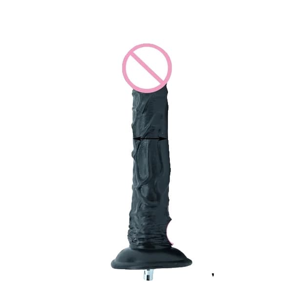 Sexmaskinsfäste, VAC-U-Lock, stora svarta och hudfärgade dildos.