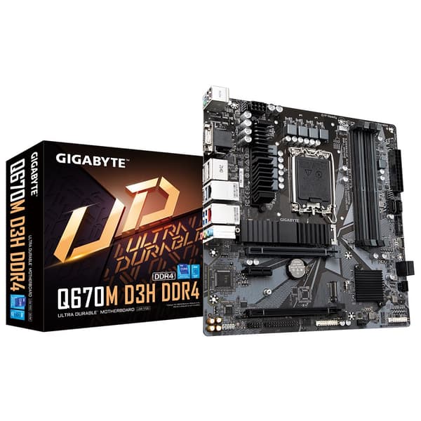 GIGABYTE Q670M D3H DDR4 Motherboard - Supports Intel Core 14th CPUs, 6+1+1 Phases Hybrid Digital VRM, up to 5333MHz DDR4 (OC), 2xPCIe 4.0 M.2, 2.5GbE