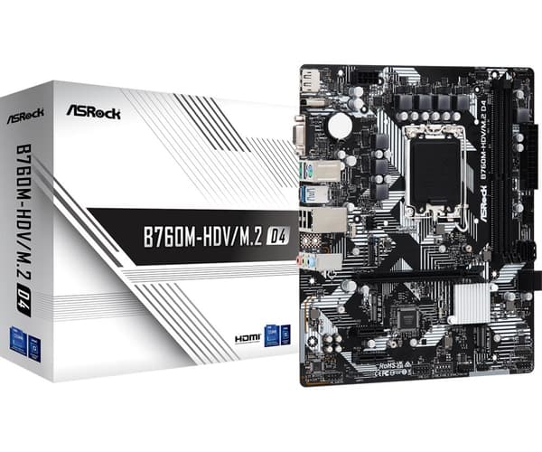 ASROCK MB Desktop B760M-HDV/M.2 D4 (S1700, 2x DDR4, 1x PCIe 4.0 x16, 2x PCIe 3.0 x1, 1x Hyper M.2 PCIe Gen4x4, 1x M.2 Ultra Gen3x4, 4x SATA3, 1x USB-C