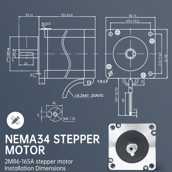 CNC Nema34 Stegmotor, Hög Hållkraft 11N.cm, 2 Faser, 6.0A Ström