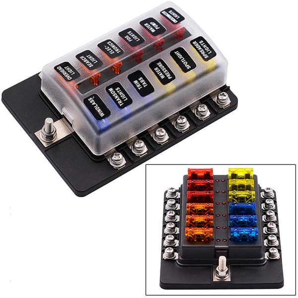 1 i 12 ut sikringsboks med LED-varselindikator for bilbuss Sort