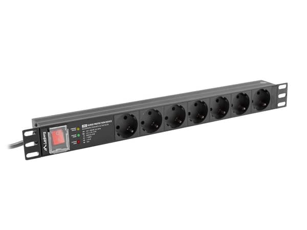 LANBERG POWER STRIP PDU RACK 19" (1U, 16A, 7X Shuko, 2m) musta