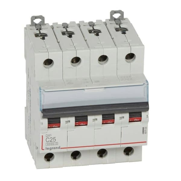 Legrand - 407930E - Termisk magnetisk automatisk brytare 4P, 25A, C-kurva, 10 kA, 4 moduler, DX3