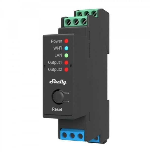 DIN Rail modul 2 kanaler WiFi torrkontakt PRO version - Shelly