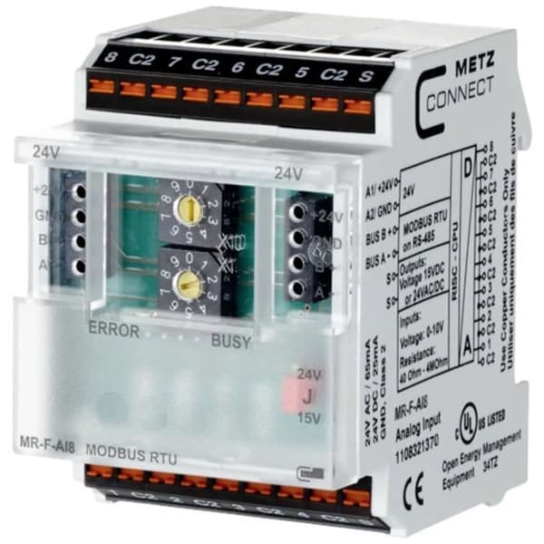 Modbus-modul - METZ CONNECT - MR-F-AI8 - 8 konfigurerbara ingångar - 24 V/AC, 24 V/DC